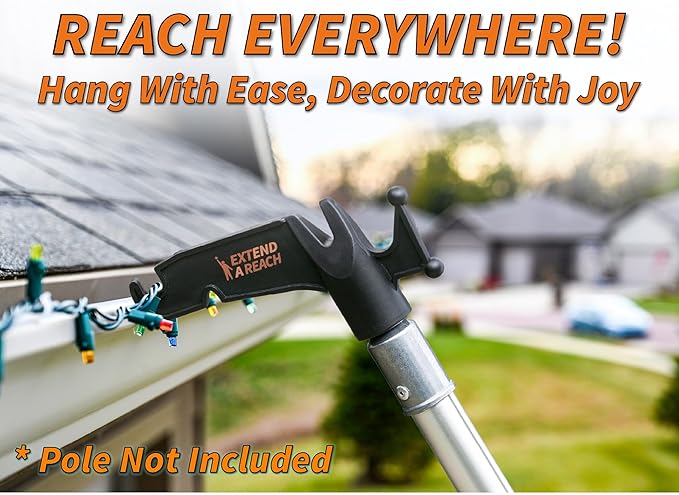 EXTEND-A-REACH Christmas Light Hanger Tool Attachment (Attachment Only) // Christmas Light Installation, String Lights, Birdfeeders // Twist-On Utility Hook Fits Standard ¾ Acme Threaded Pole