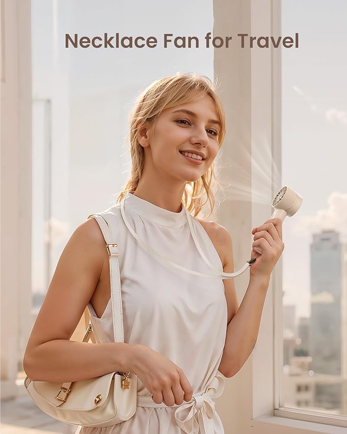 Portable Mini Handheld Turbo Fan, 4 Speed High Velocity Personal Cooling Device [Max 16H], Rechargeable Purse Travel Essential for Vacation/Beach/Trip - Beige
