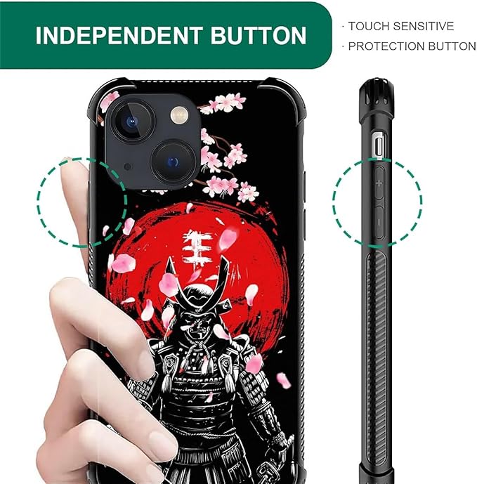 for iPhone 14 Plus Case, Sakura Japanese Samurai Pattern Graphic Design Girl Boy Soft Silicone Hard Acrylic Shock Protection for iPhone 14 Plus