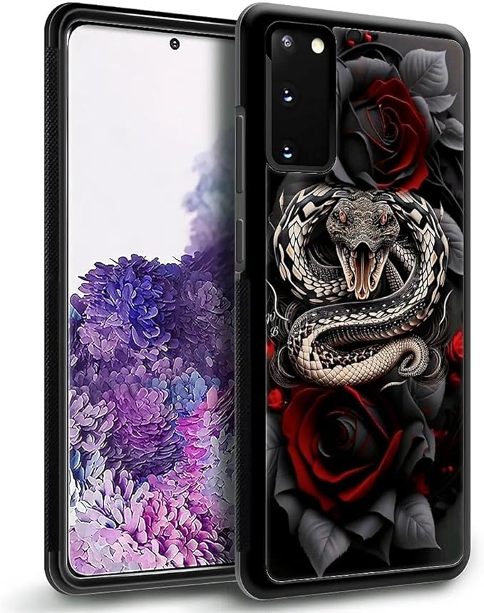 for Samsung Galaxy S20 Plus Case, Entwined Rose Snake Pattern Graphic Design Girl Boy Soft Silicone Hard Acrylic Shock Protection for Samsung Galaxy S20 Plus