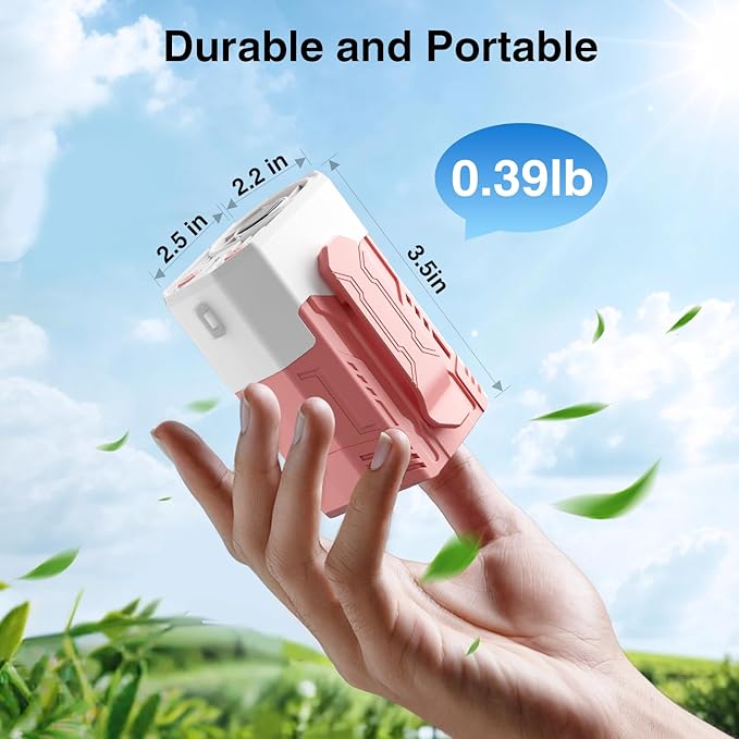Portable Fan 4000mAh Rechargeable, 4 Speeds 13000RPM Strong Airflow, Personal Waist Fan with Max 24H Working Time, Wearable Clip Belt fan for Camping, Outdoor, Jobsite, Traveling -Pink & White