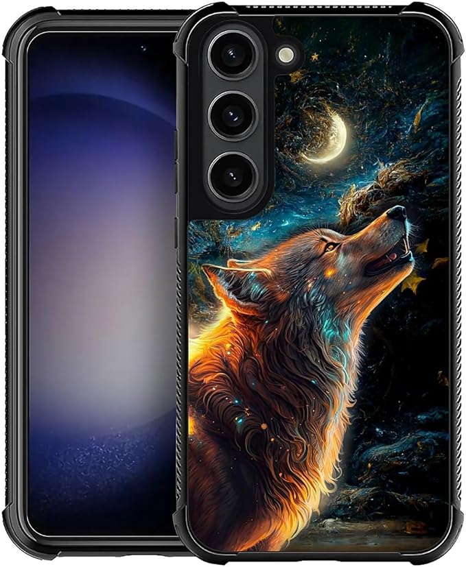 for Samsung Galaxy S23 Case, Star Cave Hungry Wolf Pattern Graphic Design Girl Boy Soft Silicone Hard Acrylic Shock Protection for Samsung Galaxy S23