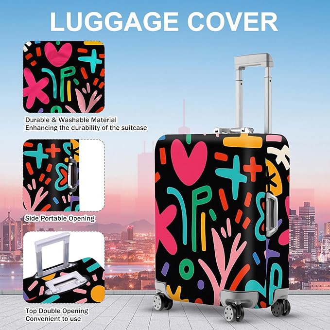 ANNA QUEEN Color Pop Abstract Luggage Cover, Modern Geometric Art Suitcase Protector, Stretchable Washable Travel Sleeve for 32-34 Inch Luggage