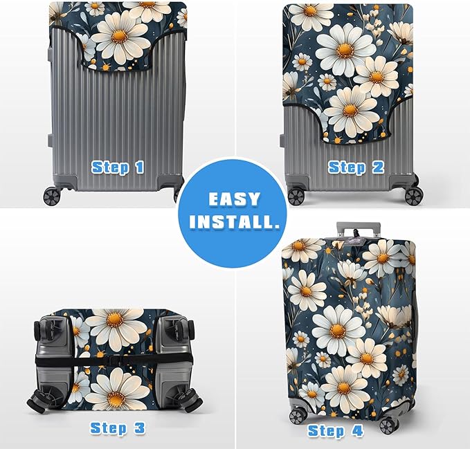Luggage Cover Protector for 22-24 Inch Suitcases, TSA Approved Elastic Travel Suitcase Covers, Anti-Scratch Washable Luggage Sleeve for Carry On & Checked Bags, Little Flower