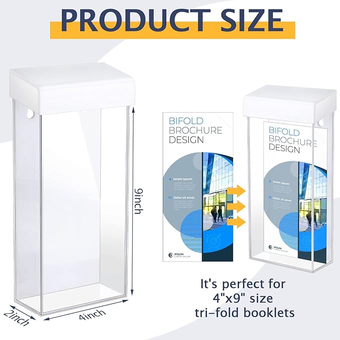 Remerry 4 Pieces Acrylic Outdoor Brochure Holder 4 x 9 Inch Waterproof Wall Mount Literature Box with White Lid Clear Pamphlet Holder for Pamphlet Map Menu Display
