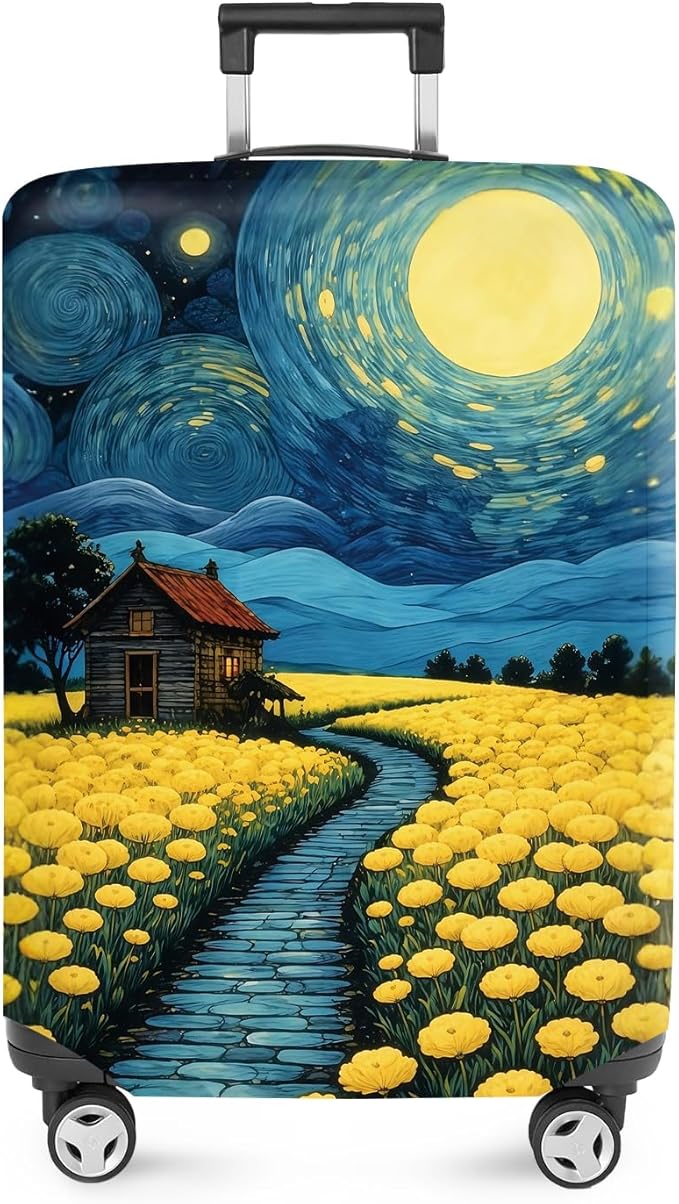ANNA QUEEN Moonlit Field Luggage Cover, Dreamy Night Landscape Suitcase Protector for 24-26 Inch Travel Bags