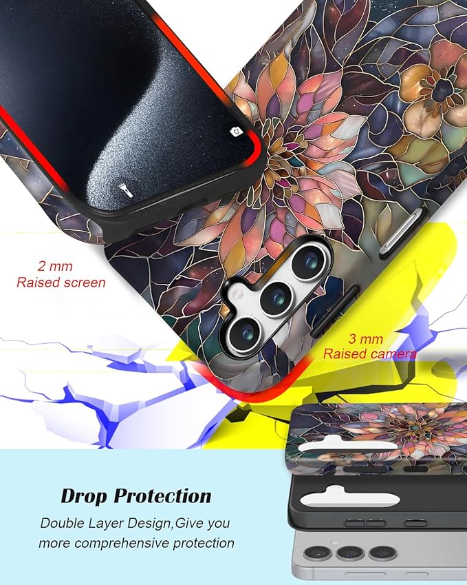 Compatible for Samsung Galaxy A57 5G Case, Dual Layer Heavy Duty 2 in 1 Shockproof Protective Phone Case,Blooming Purple Flower