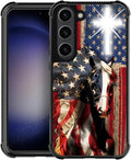 for Samsung Galaxy S23 Plus Case, Red American Flag Horse Cross Pattern Graphic Design Girl Boy Soft Silicone Hard Acrylic Shock Protection for Samsung Galaxy S23 Plus