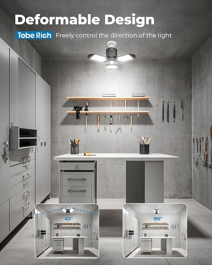 toberich Motion Sensor Garage Light, 8000LM Motion Sensor Shop Light w/ 3 Switch Modes, 6500K Indoor Motion Activated Light Bulb for Garage, Workshop, Laundry Room, Basement (1 Pack)