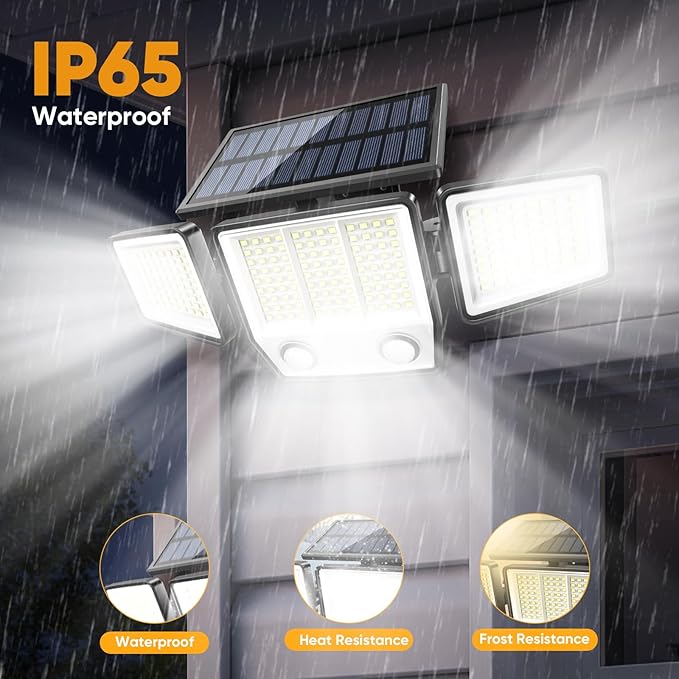 MDCMDCM Solar Motion Sensor Outdoor Lights Waterproof - 3000LM 3 Modes Security Lights Outdoor 270° Illumination IP65 LED Solar Flood Wall Light for Garden Yard Patio Pathway (Modern, 3)