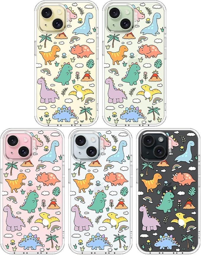 MOSNOVO Case for iPhone 15 Plus/iPhone 14 Plus, [Buffertech 6.6ft Military-Grade Drop Protection] [Anti Peel Off Tech] Clear TPU Bumper Phone Case Cover Design - Dinosaur Land
