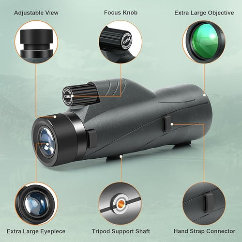 12x56 High Power Monocular Telescope with Smartphone Adapter Tripod Travel Bag, Larger Vision Monoculars for Adults with BAK4 Prism & FMC Lens, Suitable for Bird Watching Hunting Hiking Camping
