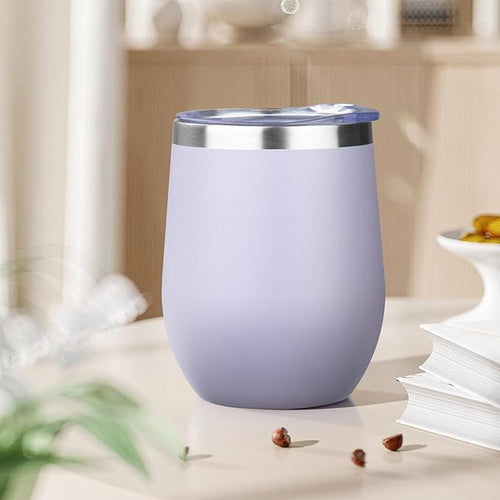 12oz Stemless Wine Tumbler with Lid Double Wall Insulated Wine Cup Stainless Steel Glasses Tumbler with Straw Insulated cocktail Tumbler Coffee Mug for Hot and Cold Beverages (Multicolor-5,4Pack)