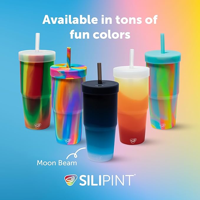 Silipint: 32oz Silicone STRAW TUMBLER, Unbreakable, Non-Toxic, Dishwasher Safe - Moon Beam Pack of 1