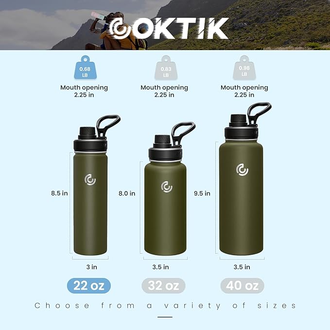 Sports Water Bottle 22oz, Insulated Water Bottle with Handle,Stainless Steel,Simple Modern,Suitable for Travel, School, Boy, Girl(Army Green)