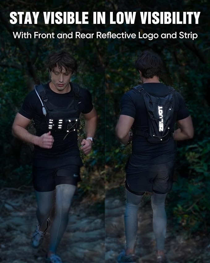 Zelvot Running Vest with 2L Water Bladder, Hydration Backpack, U.S. Original Design Patent, Lightweight Hydration Pack with Gear Holder, Reflective Chest Pack for Men Women for Marathon