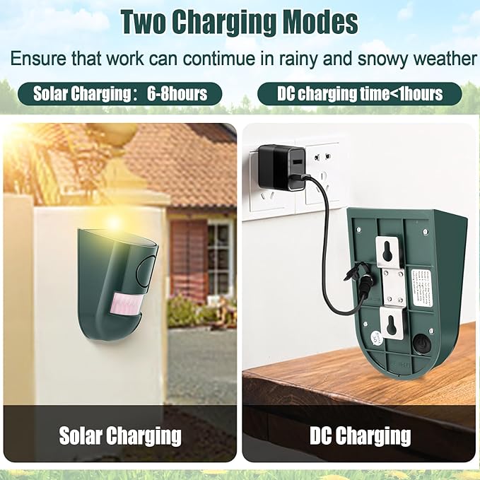 Qualirey Solar Sound and Light Alarm Motion Sensor 129db Outdoor Security Siren Waterproof Activated Detector Driveway Alarm 6 LEDs Flash Warning Deterrent Strobe System for Home, Farm(Green,4 Pack)