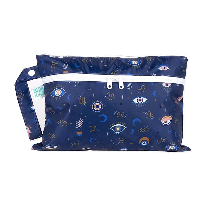 Bumkins Waterproof Wet Dry Clutch Bag for Baby, Travel, Swim Suit, Cloth Diapers, Pump Parts, Pool, Gym Clothes, Toiletry, Hook to Stroller, Pack for Daycare, Zip Bag, Packing Pouch, Evil Eye