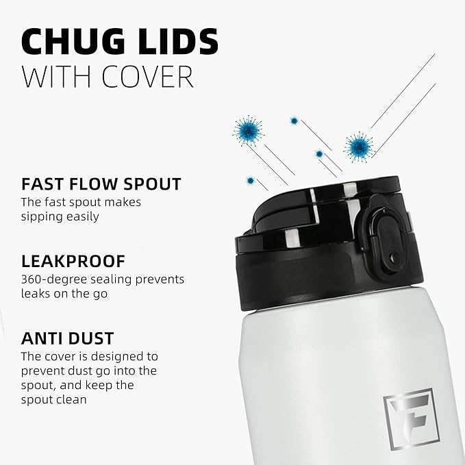 Fanhaw 24 oz Insulated Stainless Steel Water Bottle with Anti-Dust Chug Lid, Leakproof Vacuum Metal Bottle for Kids, Women & Men (Olive Green)