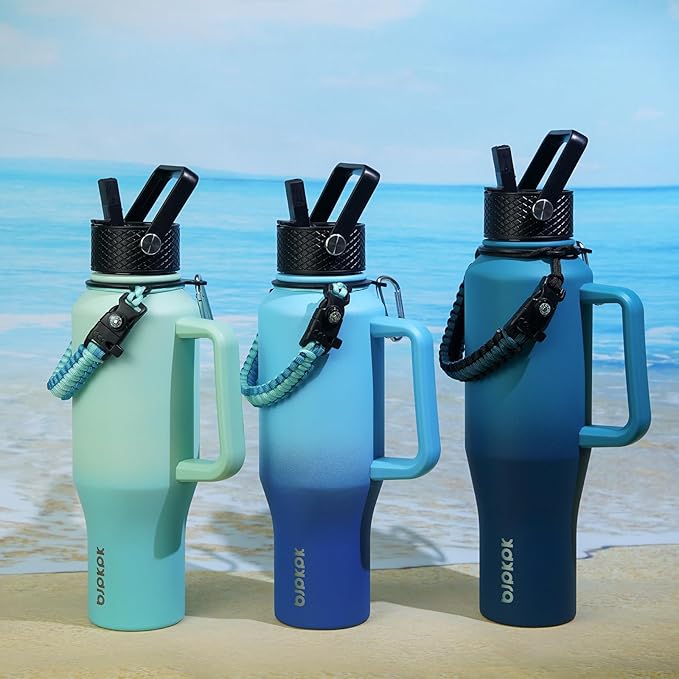 BJPKPK Insulated Water Bottles with Straw Lid, 40oz Metal Water Bottle with 2 lids & Paracord Strap, Double Wall Stainless Steel Tumbler with Handle, Reusable Cups, Mugs, Thermo, Mint