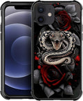 for iPhone 12 Mini Case, Entwined Rose Snake Pattern Graphic Design Girl Boy Soft Silicone Hard Acrylic Shock Protection for iPhone 12 Mini