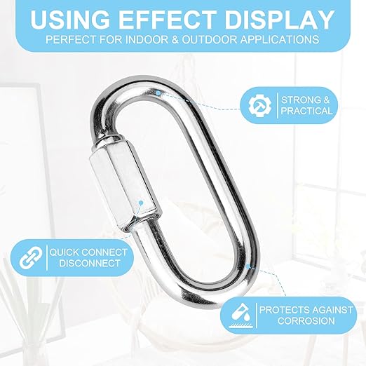 2 Pcs 3 Inch 304 Heavy Duty Stainless Steel Screw Chain Quick Links, 1540LB Capacity Carabiner Connector for Camping Outdoor Equipment Locking Hammocks Harness Leash