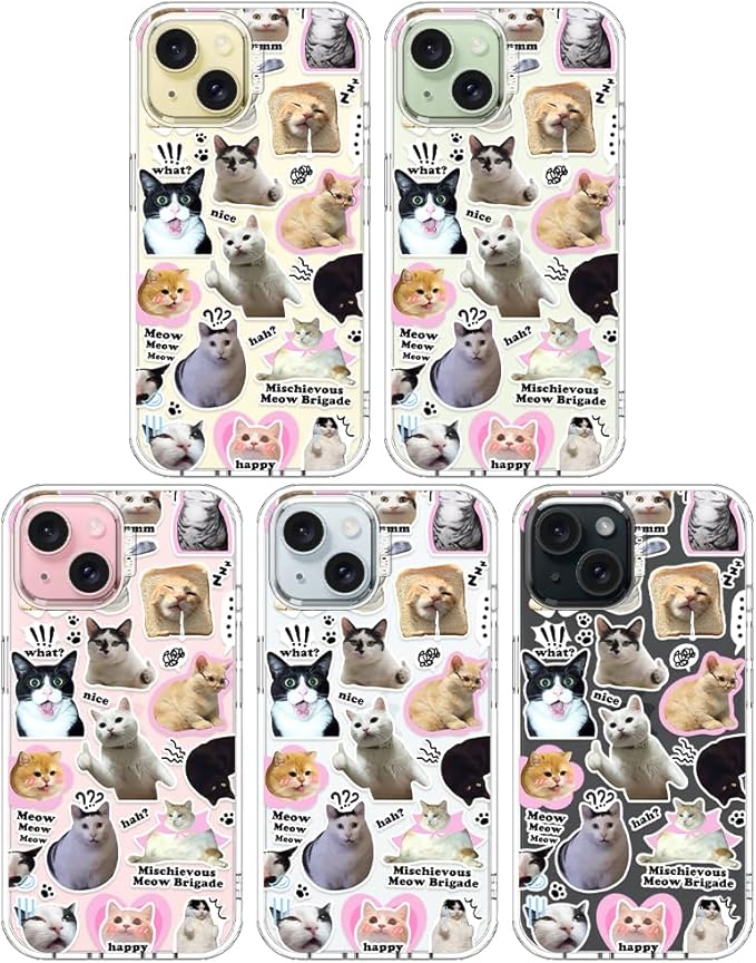 MOSNOVO Case for iPhone 15, [Buffertech 6.6ft Military-Grade Drop Protection] [Anti Peel Off Tech] Clear TPU Bumper Phone Case Cover Design - The Cat Brigade