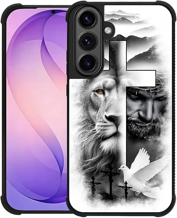 for Samsung Galaxy S26 Plus Case,Graphic Design for Girl Boy Soft Silicone Hard Acrylic Shock Protection Designed for Samsung Galaxy S26 Plus Lion Cross Jesus Christ Dove Pattern