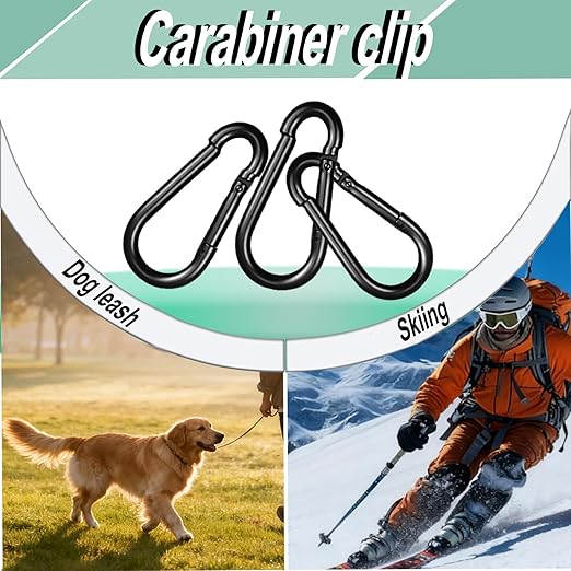 Black Carabiner, Heavy Duty Galvanized Steel Spring Snap Hook Carabiner Clips with 550LBS Holding Capacity, Ideal for Outdoor, Hammock, Swing and Travel (10PCS M8 3Inch)