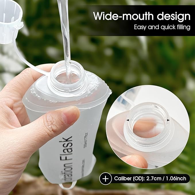 GYGYL Soft Flask, TPU Collapsible Soft Water Bottle for Hydration Pack, Running Vest, Leak-Proof Folding Water Bottle for Hiking Cycling Climbing Jogging-250ml White
