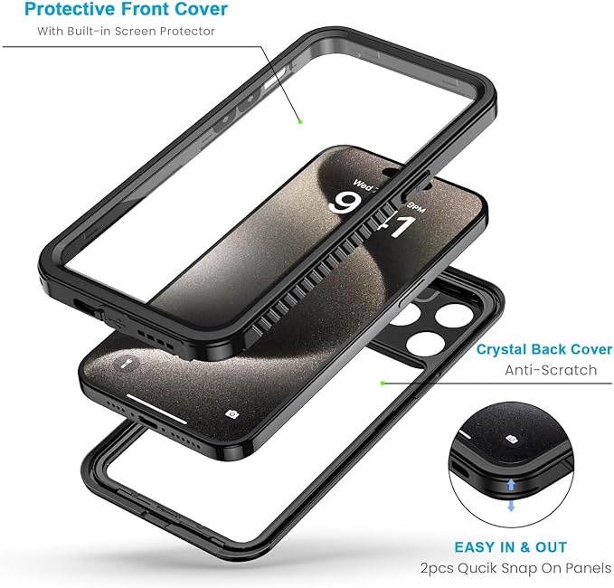 Lanhiem Magnetic for iPhone 15 Pro Max Case, Waterproof Shockproof Dustproof [Built in Screen Protector] [Compatible with MagSafe], 360 Full Body Phone Case for iPhone 15 Pro Max - 6.7” (Black)
