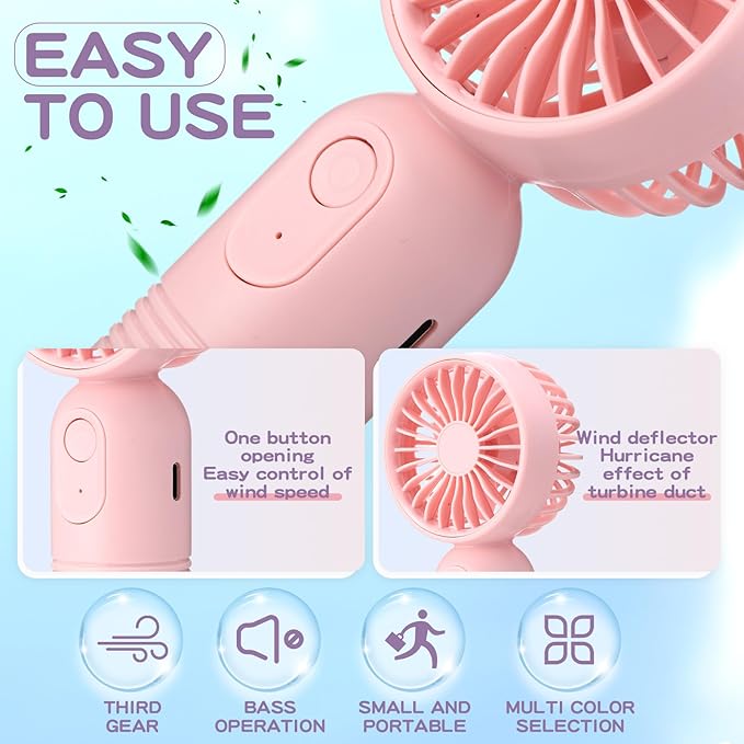 Rossesay 6 Pcs Mini Portable Fan Bulk Cute Handheld Lightweight Small Little Personal Hand Eyelash Fan 3 Speeds USB Rechargeable for Women Men Indoor Outdoor Makeup Travel (Pink)
