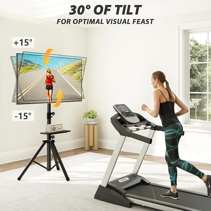TVON TV Tripod Stand with Shelf for 23-80 inch LED LCD Flat Screen/Curved TVs, Portable TV Stand with ±15° Tilt and Height Adjustment Holds up to 100lbs, Outdoor TV Mount Max VESA 600x400m