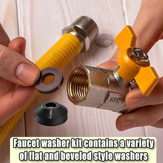 58 PCS Faucet Washer Assortment Kit Outdoor Faucet Repair Kit with Brass Screws Flat and Beveled Washers for Use with Assorted Quick-Opening Style Faucets Stem Worn Out Washer Replacements (58 PCS)