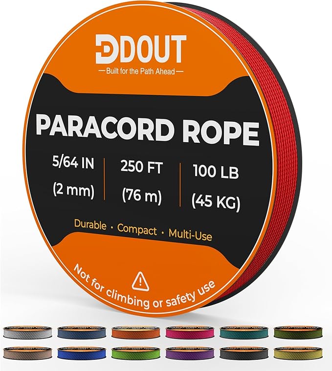 DDOUT 2mm Paracord 100lb, Thin Micro Paracord Rope, Red 250FT Nylon Cord for Crafting, DIY Projects, Fishing, Camping & Outdoor