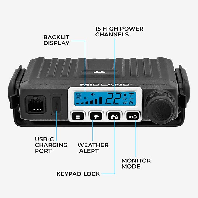 Midland – MXT115AGVP3 - 15 Watt GMRS MicroMobile Two Way Radio - Off Roading Outdoor Farm Radio - Extended Range 3dB gain Ghost Antenna, Antenna Cable, Mounting Bracket - Farm Tractor Bundle
