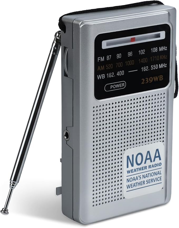 NOAA Weather Radio Portable Radio, Best Reception, AM FM Transistor Radio for Mowing, Jogging, Cycling, Gardening, Powered by 2 AA Battery
