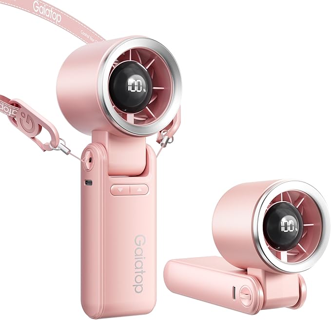 Gaiatop Portable Handheld Turbo Fan, 15 Hrs Cooling, 180° Foldable 4-in-1 Hand Held Fans, 6-Speed (1-100) Personal Mini Handheld Fans, Small Portable Fan for Travel, Working, Outdoor Women Gifts, Pink