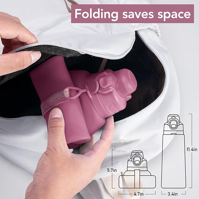 TakeToday Collapsible Water Bottles 32oz, Foldable Travel Water Bottle, BPA Free, Silicone Water Bottle Leakproof for Hiking, International Travel, Outdoors