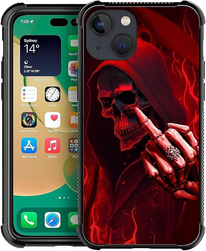 for iPhone 13 Mini Case, Gestures Funny Skull Pattern Graphic Design Girl Boy Soft Silicone Hard Acrylic Shock Protection for iPhone 13 Mini