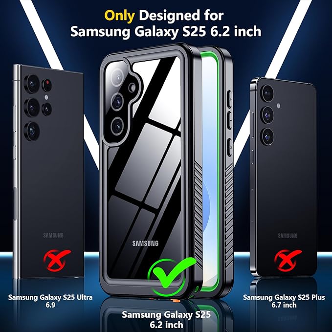 SPIDERCASE Designed for Samsung Galaxy S25 Case Waterproof,Built-in [ Screen + Camera Lens Protector][IP68 Underwater] Full Protection Heavy Duty Shockproof Anti-Scratched Phone Case, Green