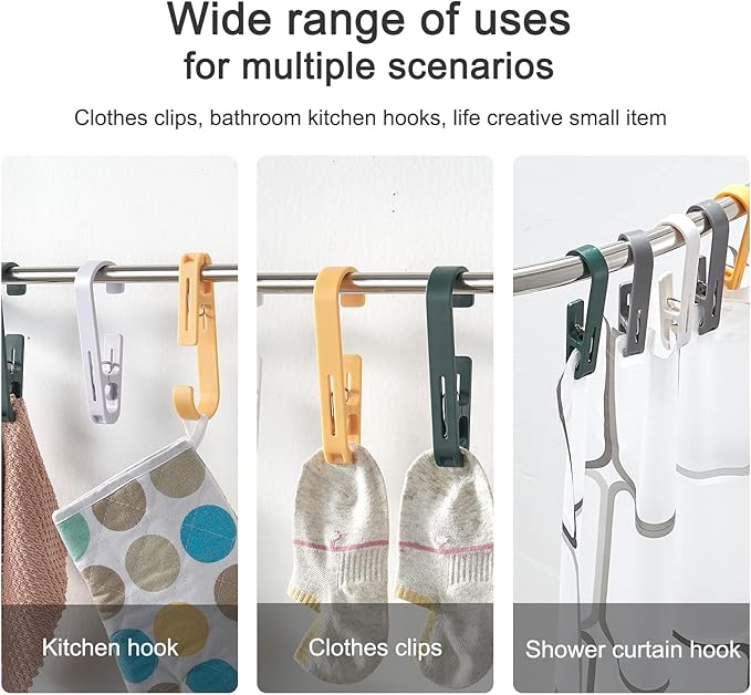 Multipurpose Hook Clips, 12Pcs Clothes Pins, Strong Large Plastic Clothes Clip Hanger, S Hooks for Shower Curtain