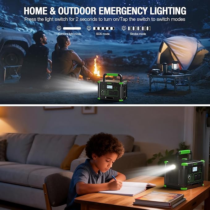 Portable Power Station 500W (Peak 1000W), 519Wh Solar Generator with 2 AC 110V Outlets, USB-C PD 60W Fast Charging, 10 Ports including Wireless Charger for Camping, RV, Emergency, and Backup