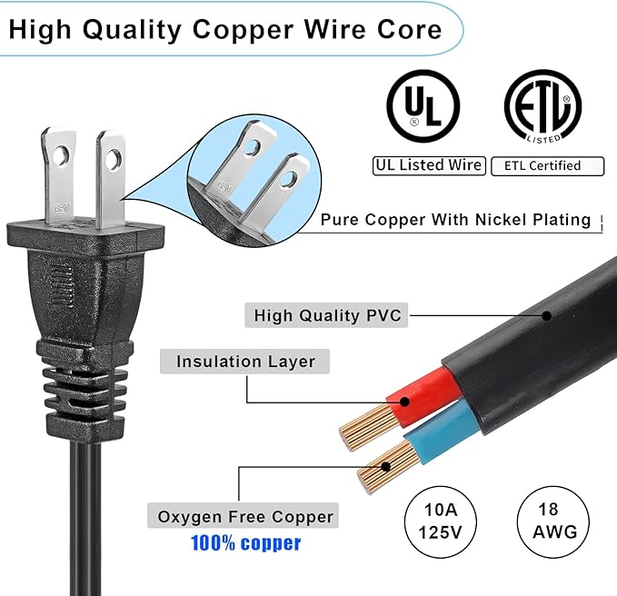 Short Extension Cord 1 FT,US Male/Female Power Cable with 2 Prong NEMA 1-15P to NEMA 1-15R Small Extension Cord Black
