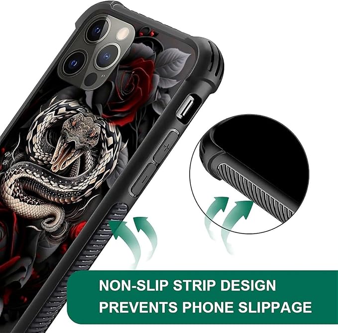 for iPhone 11 Pro Max Case, Entwined Rose Snake Pattern Graphic Design Girl Boy Soft Silicone Hard Acrylic Shock Protection for iPhone 11 Pro Max