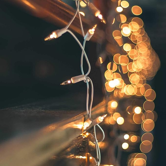 Brightown 50 Count Warm White Christmas Lights, Clear Mini Incandescent Lights on White Wire, Christmas Tree String Lights for Indoor Outdoor Decorations（10ft）