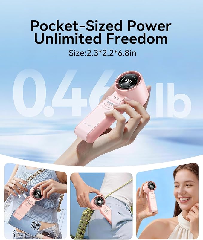 KIMMOO 2 Pack Pink Portable Handheld Turbo Fan-100 Speeds,Powerful 20000 RPM, 12Hrs Cooling, USB Rechargeable Mini Hand Held Personal Fan for Travel Makeup Outdoor Indoor