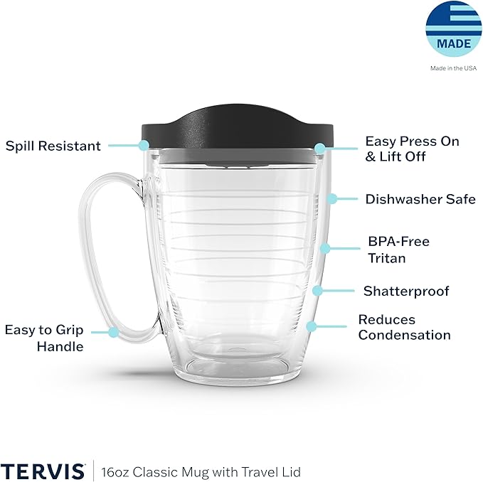 Tervis Clear & Colorful Lidded Made in USA Double Walled Insulated Tumbler Travel Cup Keeps Drinks Cold & Hot, 16oz Mug, Orange Lid