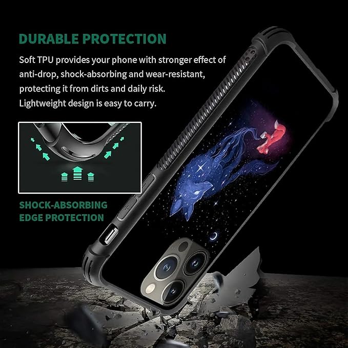for iPhone 13 Pro Max Case, Galaxy Fox Wolf Pattern Graphic Design Girl Boy Soft Silicone Hard Acrylic Shock Protection for iPhone 13 Pro Max