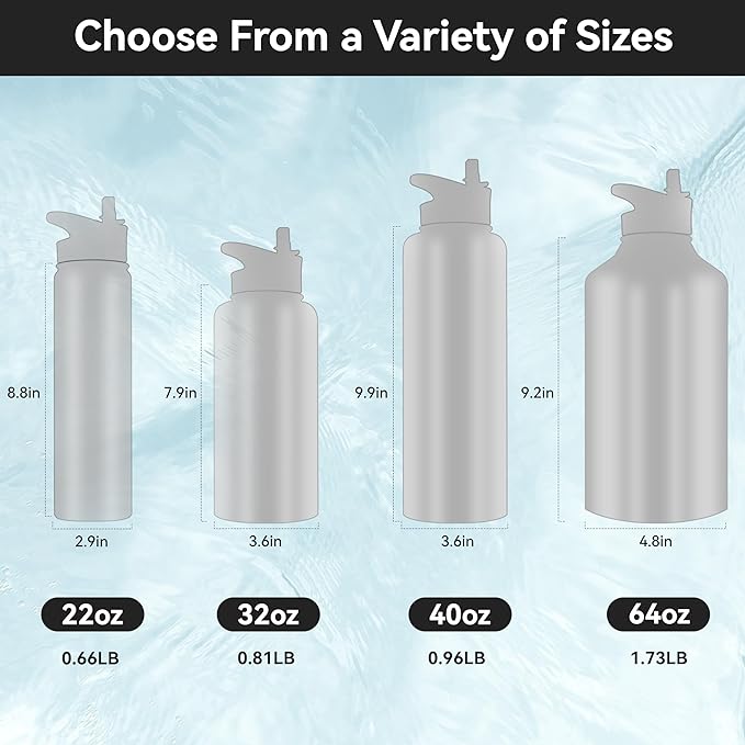 HASLE OUTFITTERS Insulated Water Bottle 22 oz Double Wall Stainless Steel Water Bottle Wide Mouth with Straw Lid & Spout Lid Keeps Cold or Hot(White,8)